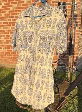 Omika Women's Size S Blue White Floral Collared Button Short Sleeve Shirt Dress